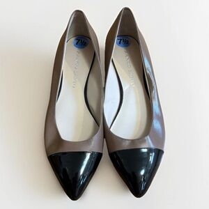 Franco Sarto Women’s Tan And Black Leather Ballet Flats Pointed Cap Toe Size 7.5